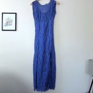 Haddudyi Lace Periwinkle Double Slit Dress